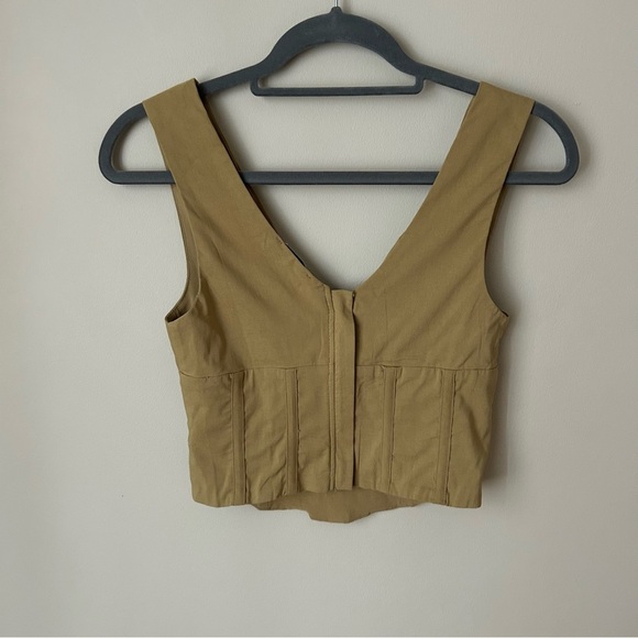 Loucia Tan Bustier Corset Deep V-Neck Tan Crop Sleeveless Top Size Small - Picture 5 of 8
